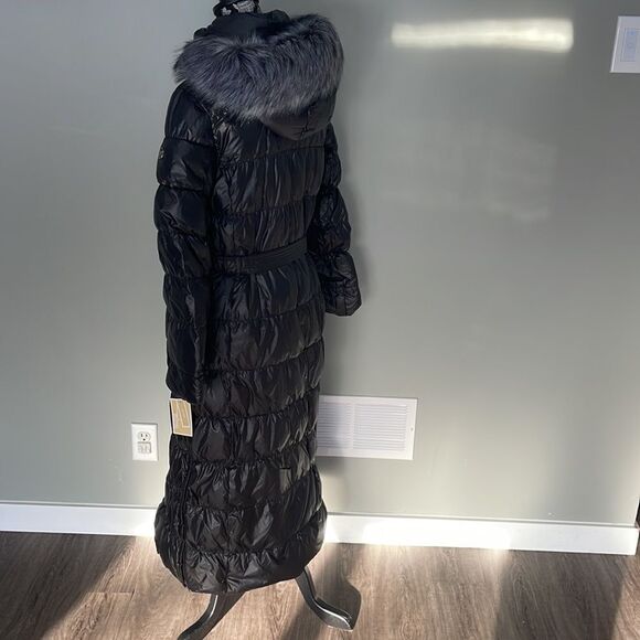 Michael Kors Faux Fur-Trim Quilted Nylon Puffer Coat Black M - Picture 3 of 6